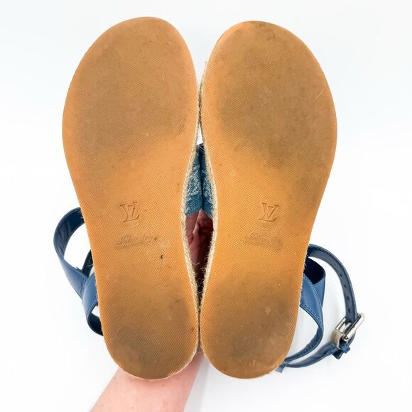 Louis Vuitton Monogram LV Denim Leather Sandals Espadrilles Flats Size 37, 7 - Picture 11 of 14